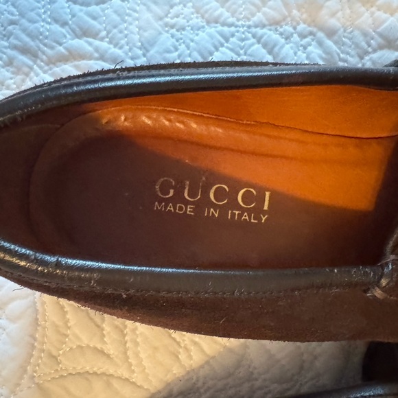 Gucci Women's Brown Suede Loafers with Gold Accents - Picture 12 of 12